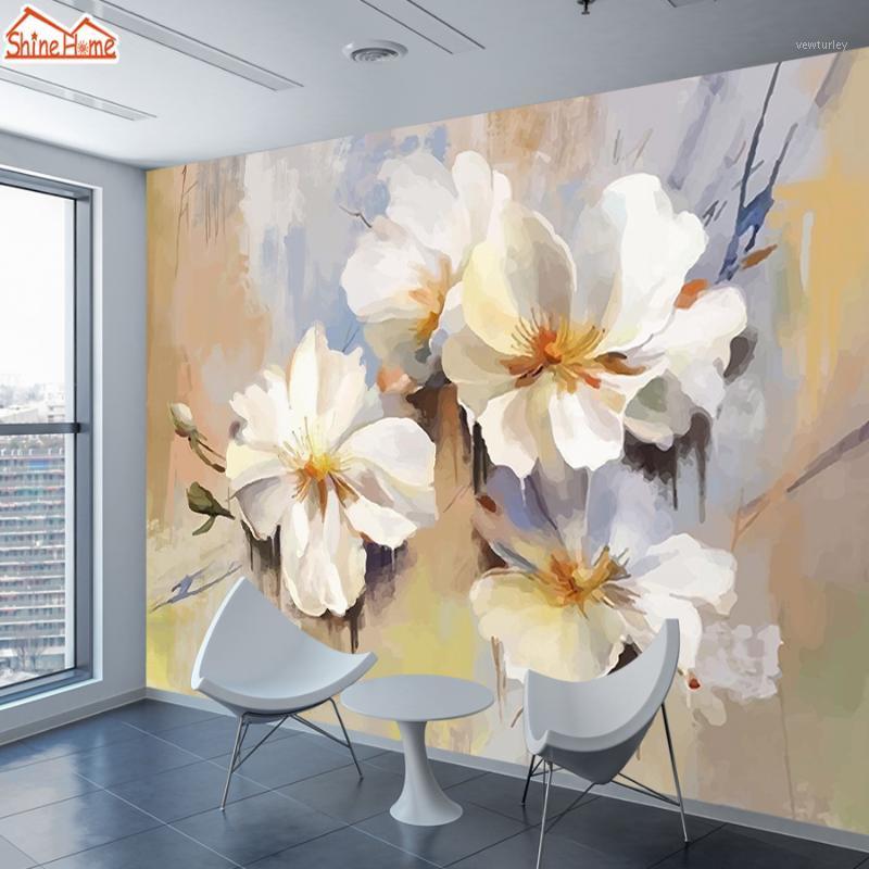 

ShineHome-Modern Floral Blossom Painting Wallpaper 3d for Walls Wallpapers 3 d Living Room Hall Wall Paper Mural Rolls Home Art1, Non woven material