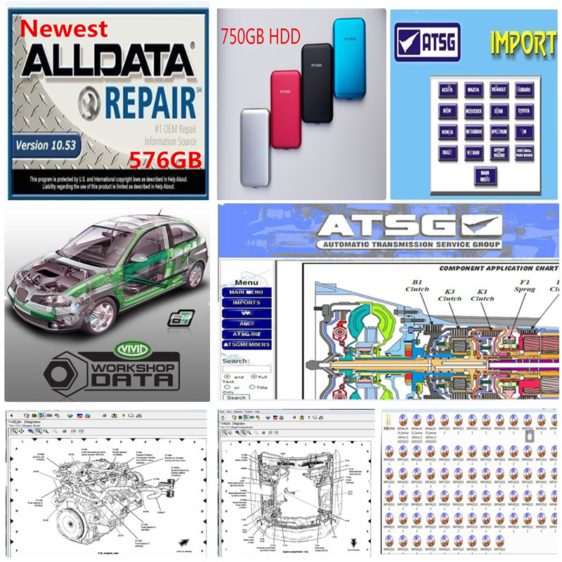 

2020 hot Diagnostic tool newest Alldata 10.53 auto Repair soft-ware Vivid workshop atsg in 750GB HDD USB3.0