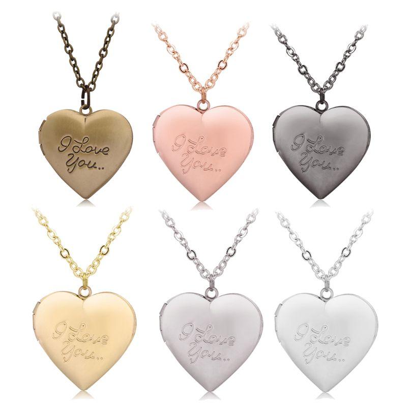 

Customized Heart-Shape I Love You Engraved Locket Necklace DIY Photo Box Pendant Nekclace Jewelry