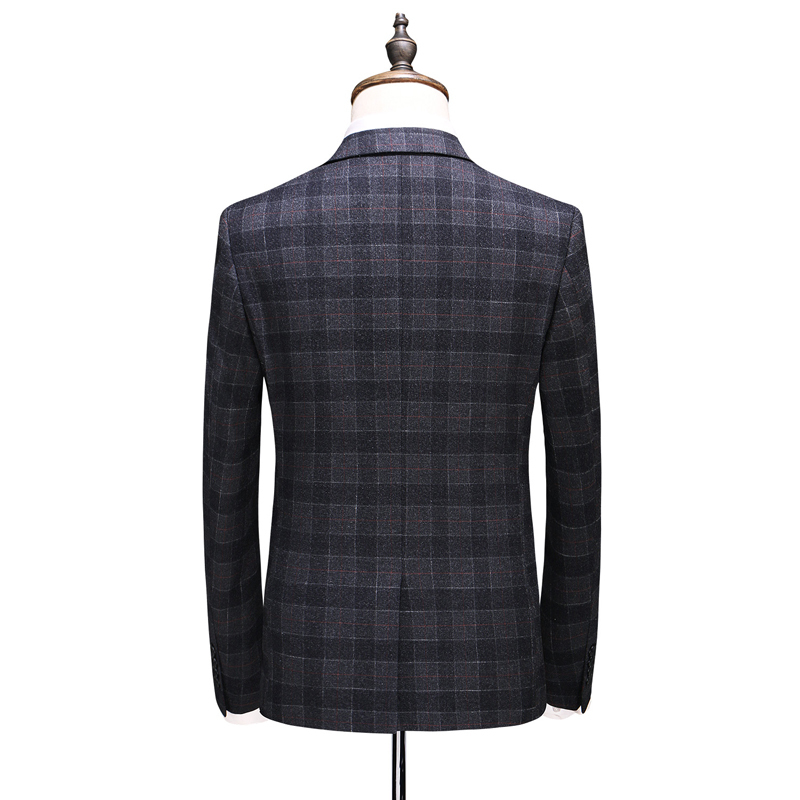 

2021 Men Quality Men's Wedding Dress Single Blazer Classic Plaid Male Suit Business Wear Suits 2V3O, Dark grey
