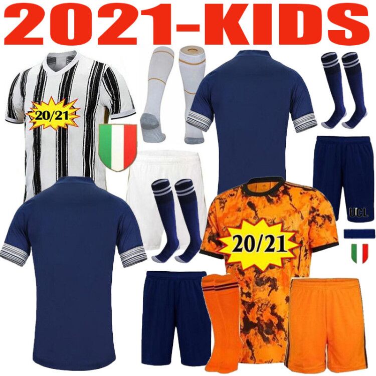 

20 21Thai Edition quality RONALDO JUVE fans children soccer jerseys PALACE DYBALA football shirt set DE LIGT kids Kit uniforms, Black