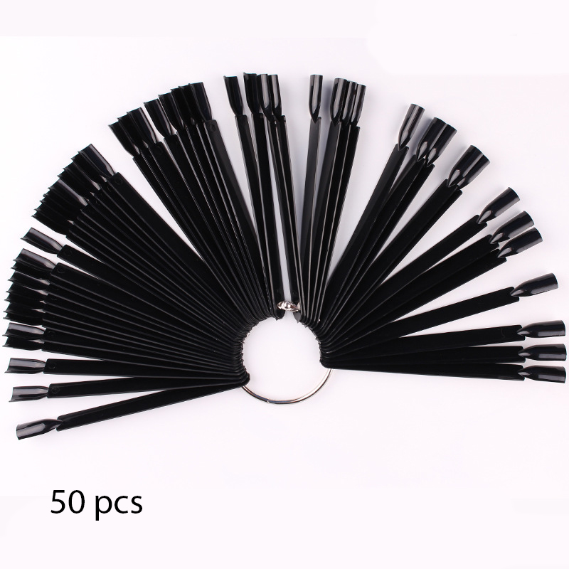 

50 Pcs False Nails Nail Art Practice Tips Display Acrylic UV Gel Fan Shaped Fake Nail Art Tips Polish UV Gel Black 2020 new