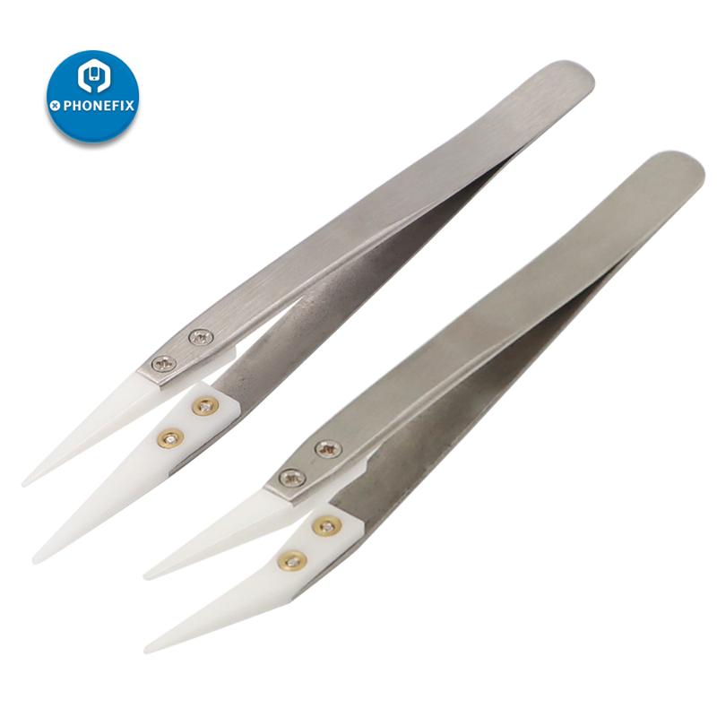 

PHONEFIX Precision Non ConductiveTweezers Anti-Static Ceramic Tips Tweezers Stainless Steel Handle Heat Resistant Hand Tools