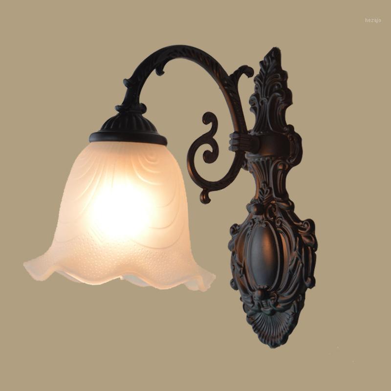 

European Iron Art Retro Wall Lamp Flower Shape Balcony Rural Bedside Living Room Passage Creative Bedroom Light1