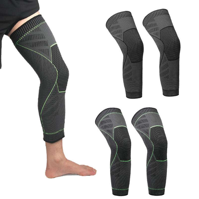

1PC Silicone Warm Long Knee Pads Brace Support Men Women Work For Arthritis Crossfit Volleyball Tennis Safety Sports Protection, Green