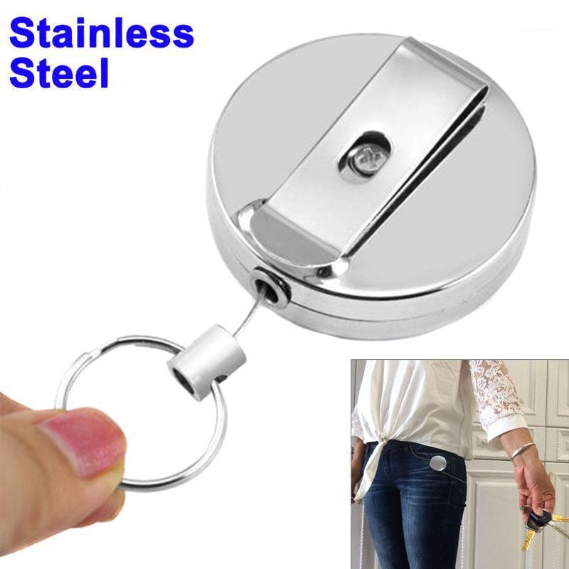 

Stainless Steel Pull Ring Retractable Keychain Recoil Keyring Heavy Duty Anti-Theft Key Ring SER881