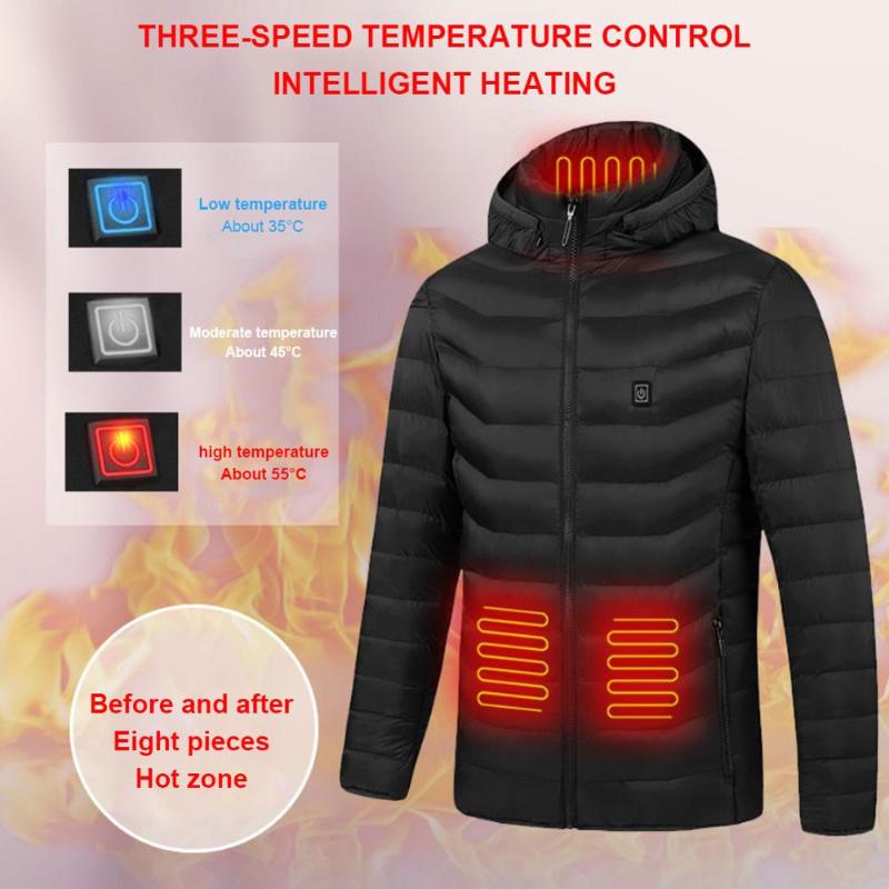 

High Quality Heated Vest Down Cotton Mens Women Outdoor Coat USB Electric Heating Hooded Jackets Warm Winter Thermal Coat, Black
