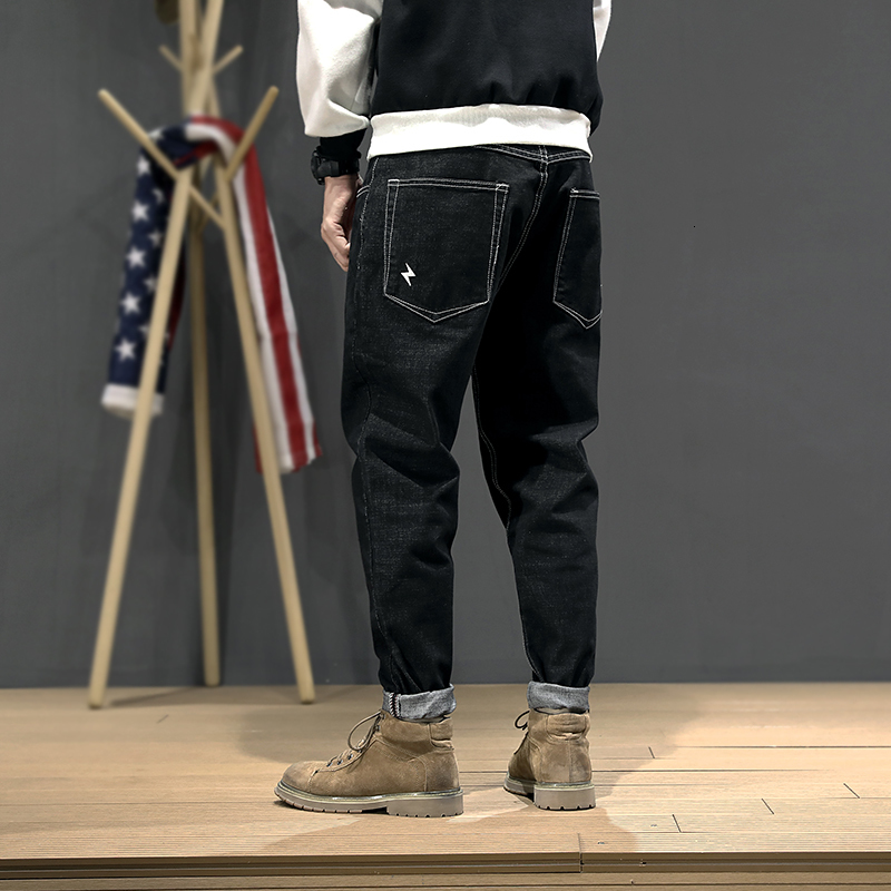

2021 New Japanese Style Fashion Men Jeans Retro Vintage Designer Loose Fit Harem Pants Streetwear Embroidery Hip Hop Wide Leg Trousers N8aq, Black