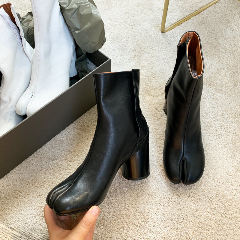 

2021 New Genuine Leather Women Ankle High Heels Strange Toes Party Dancing Casual Shoes Woman Autumn Winter Short Boots G880, Black