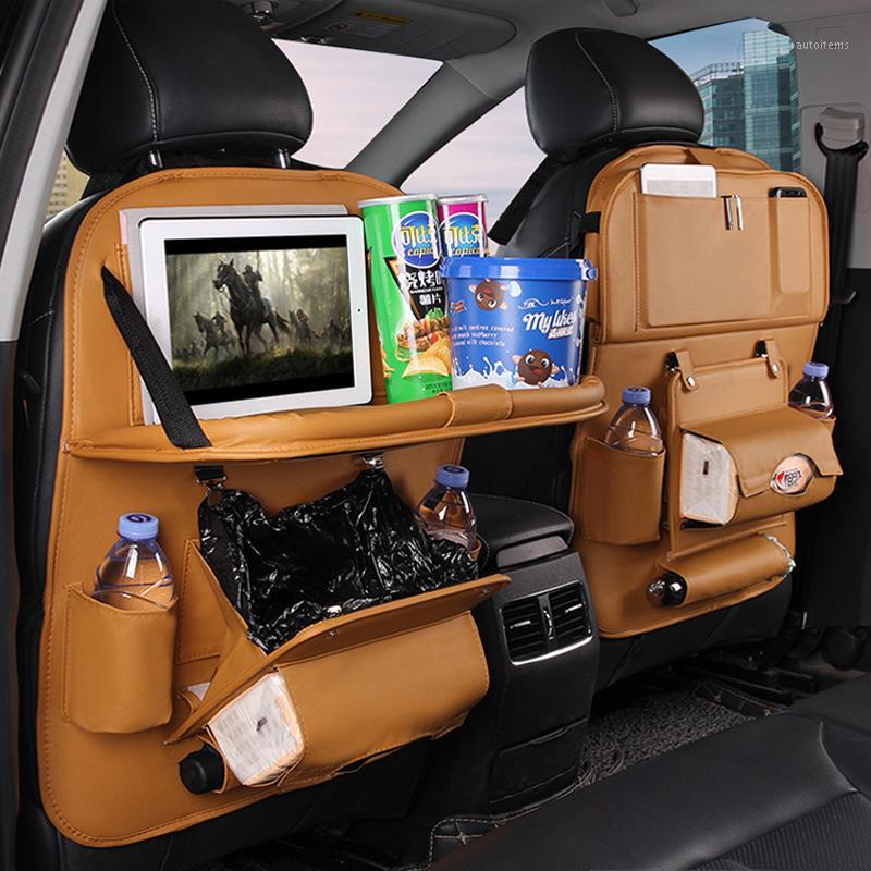 

Car Seat Organizer PU Leather Storage Bag With Trash Can Foldable Dining Table Car Seat Storage Bag Accessories1