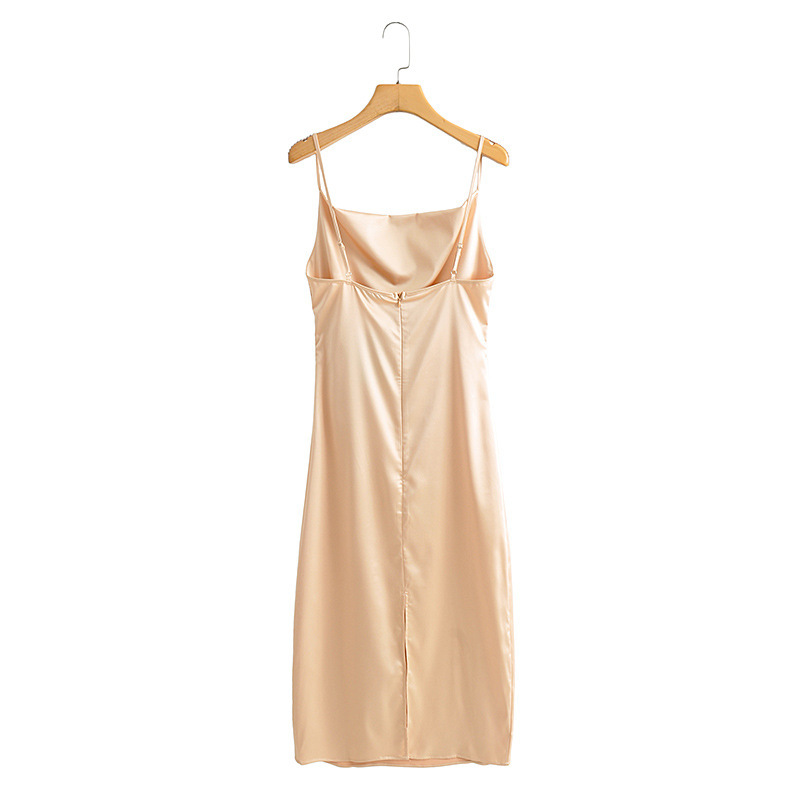 

2021 New Womens Satin Dress Elegant Slim Mid-calf Spaghetti Strap Party Dresses High Street Spring Summer 5r3b, Orange
