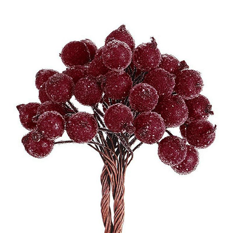 

Christmas Decorations 40pcs Mini Frosted Artificial Berry Vivid Red Holly Berries Tree Decorative Flowers Double Heads