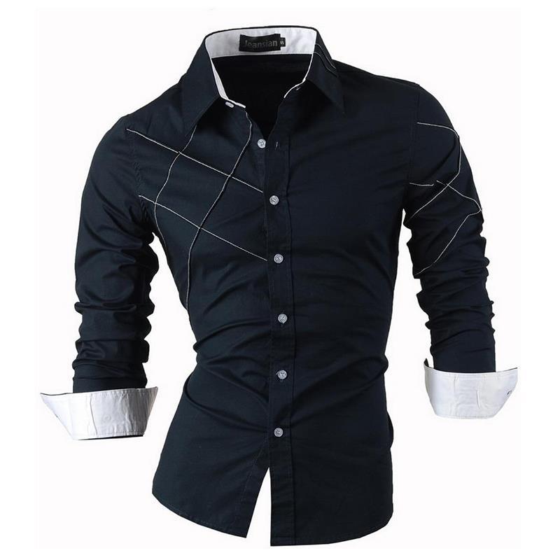 

Jeansian Men's Fashion Dress Casual Shirts Button Down Long Sleeve Slim Fit Designer 2028 Navy, 2028-black