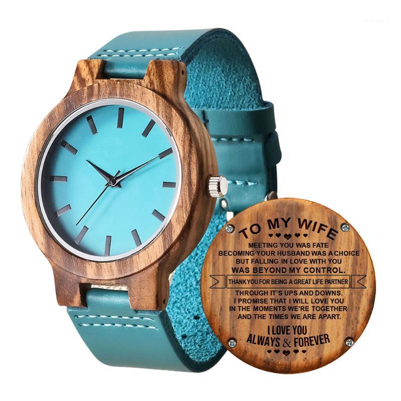 

Engraved Blue Wood Watch Quartz Wristwatch Fashion Leather Natural Zebra Wooden Clock Best Gifts for Daughter Mom Wife1, K102- boy to mom