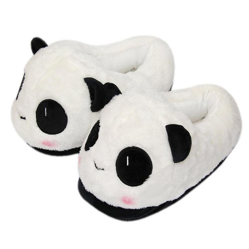 

Winter New Cartoon Panda Women's Plush Slippers Home Indoor Flat Warm Cotton Slides Shoes for Female Large Size, As photo