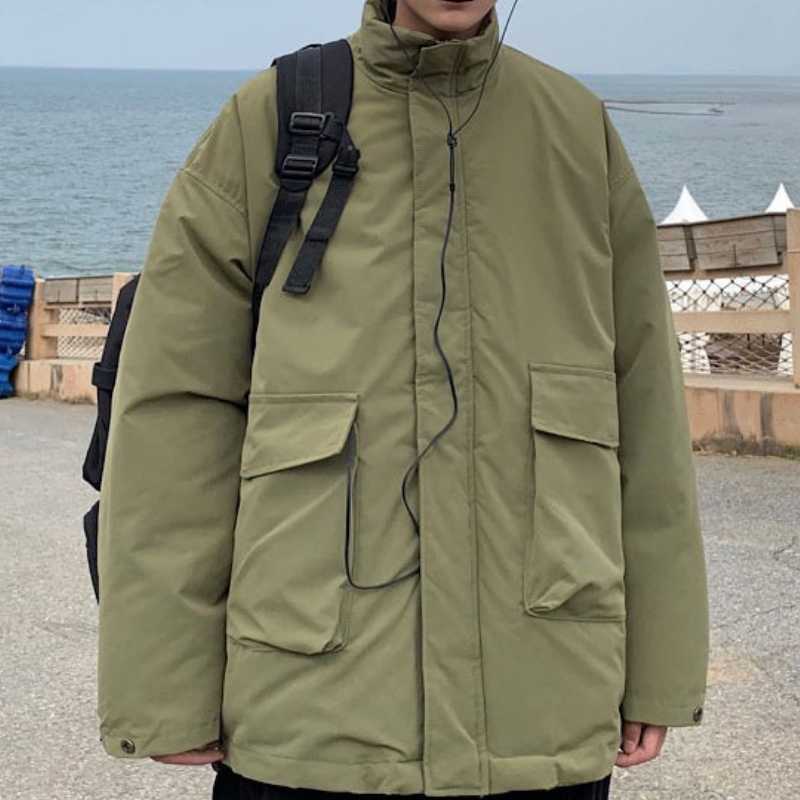 

Fashionable loose thick warm bread jacket 2020 winter new handsome men's all-match stand collar cotton jacket, Black