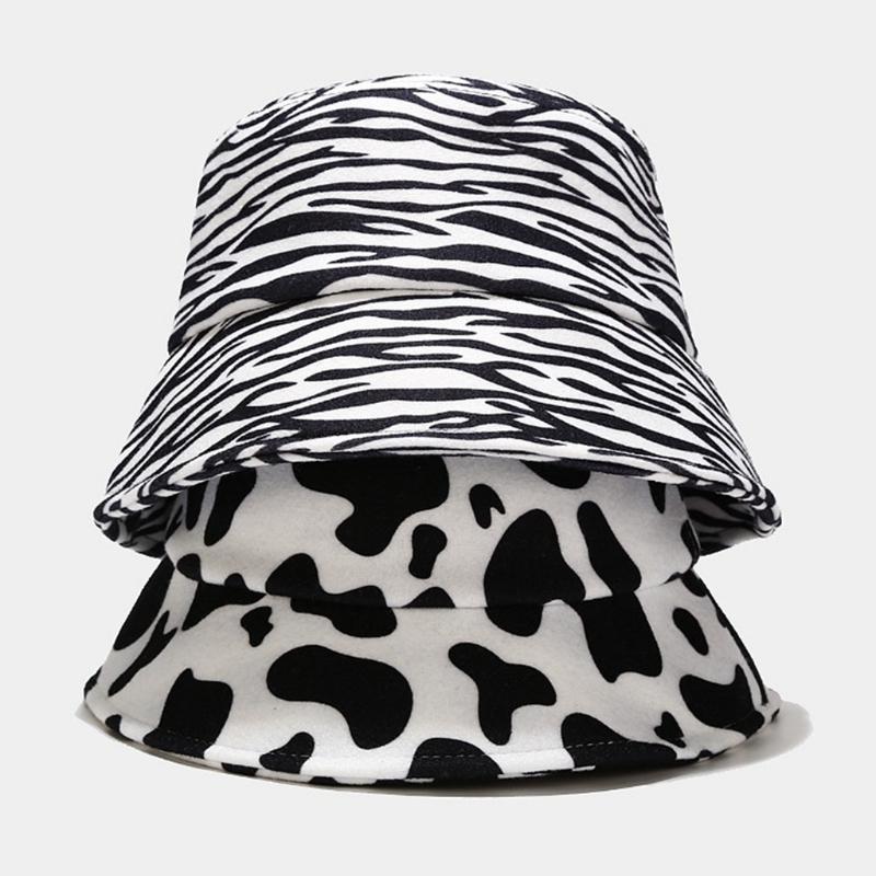 

Unisex Winter Thicken Bucket Hat Zebra Stripes Leopard Cow Print Fisherman Cap