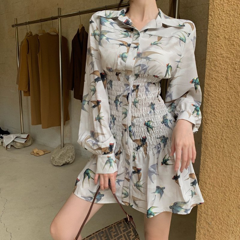 

2021 Women Elegant Slim Shirt Mini Print New Long Sleeve Fashion Tide Spring Autumn Streewear Es L7vv, The picture color