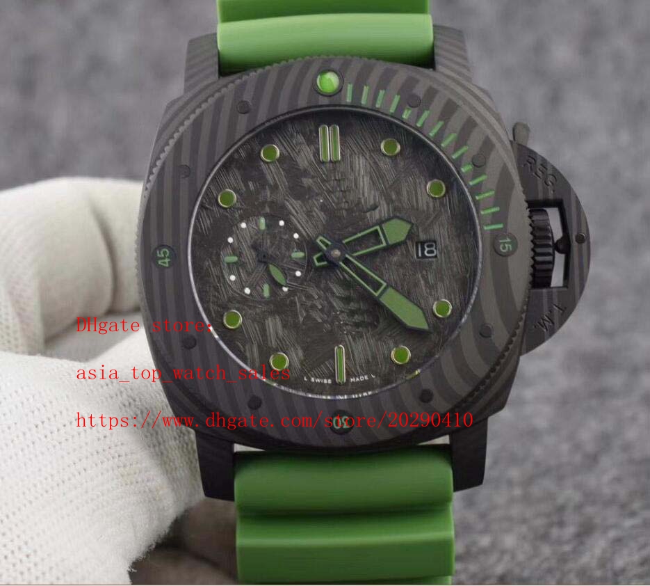 

Classic style Super Quality watches for men cal. 2555 Automatic Movement 47mm Rotating Bezel carbon fiber Case Auto Date Green Rubber Strap 961 mens Wristwatches, Multi-color