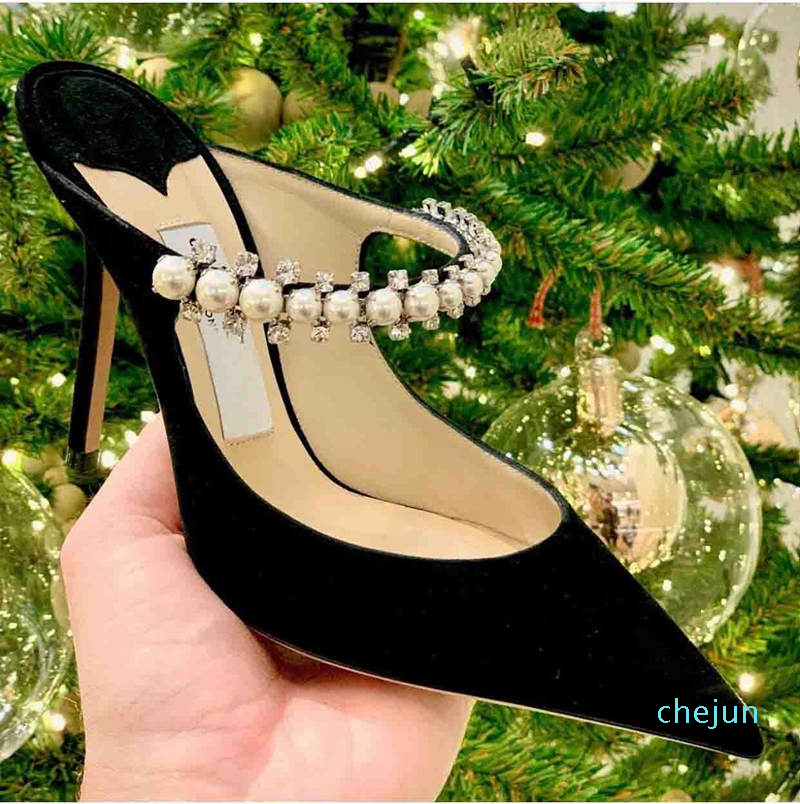 

Designer- Elegant Women's Bing Pumps Sexy Point-toe Women Flat Crystal Ankle Strap High Heels Luxury Ladies Slipper Pumps Party, 10