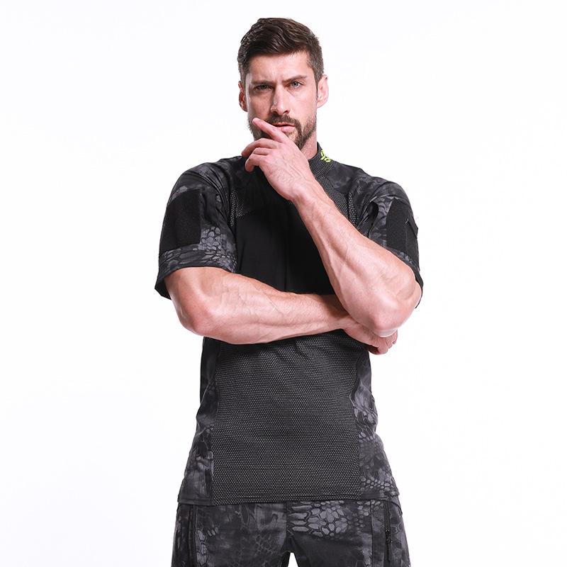 

New Hiking T-Shirts Men Spring Tactical Camouflage Climbing Shirts Summer Army Breathable Sports Clothing Plus Size, Black