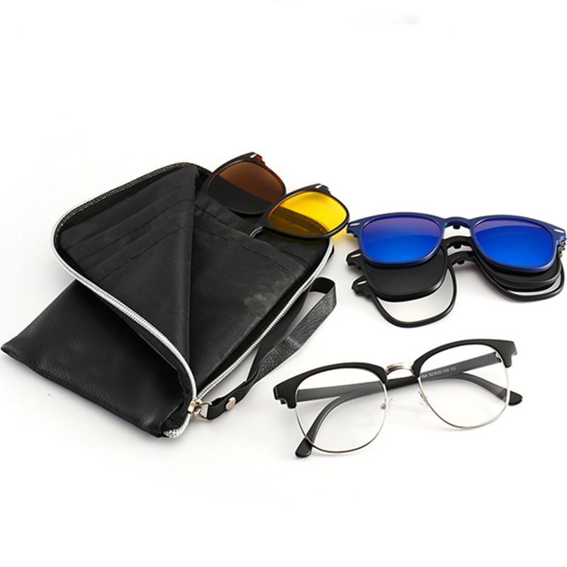 

OEYEYEO New Men's Alloy Fashion Simple Myopia Prescription Spectacles Frame Women's Six In One Magnetic Sunglasses Clip on 2218A
