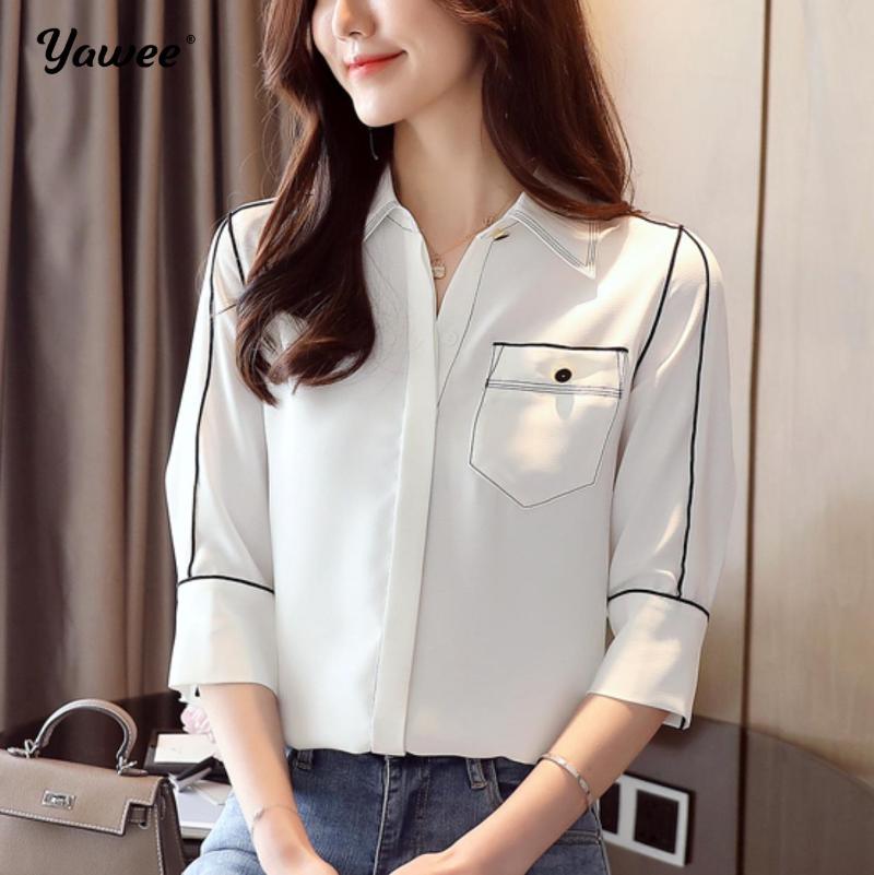 

2021 Autumn New Korean Loose Long Sleeve patchwork pocket White Shirts Women Office Lady Solid White Blouses Fashion Tops Blusas
