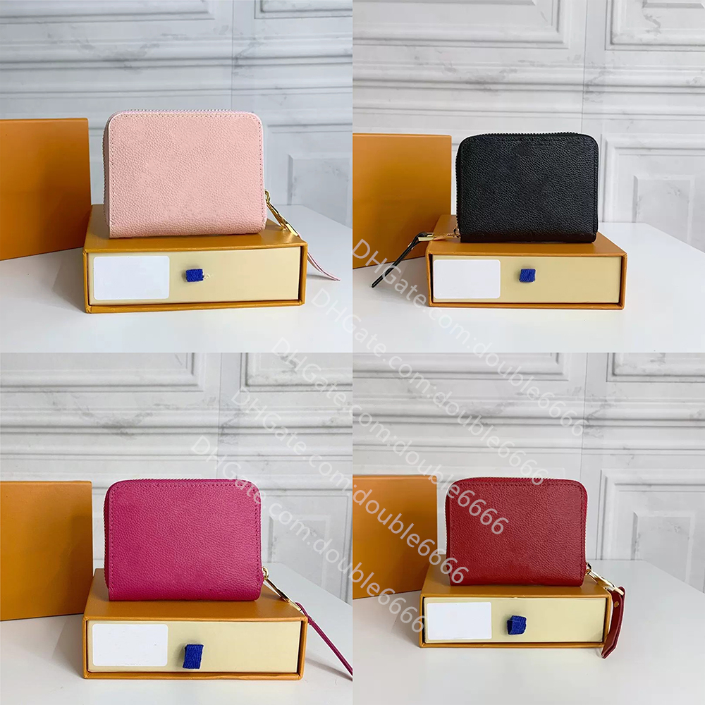 

Empreinte Leather Short Wallets with Long Tassel Zipper Colors Pink Orange Dark Red Black Fashion Coin Purse Flower Imprinted Square Little Wallet