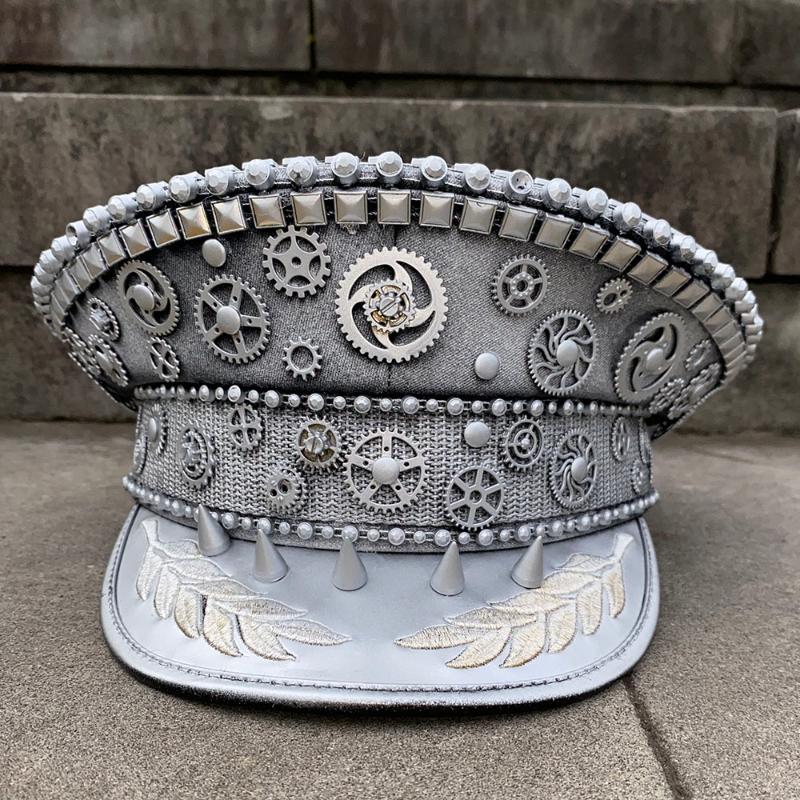 

Steampunk Hats Germany Officer Visor Cap Army Hat Punk Cap Cosplay Halloween Hat Size M L XXL, Gold