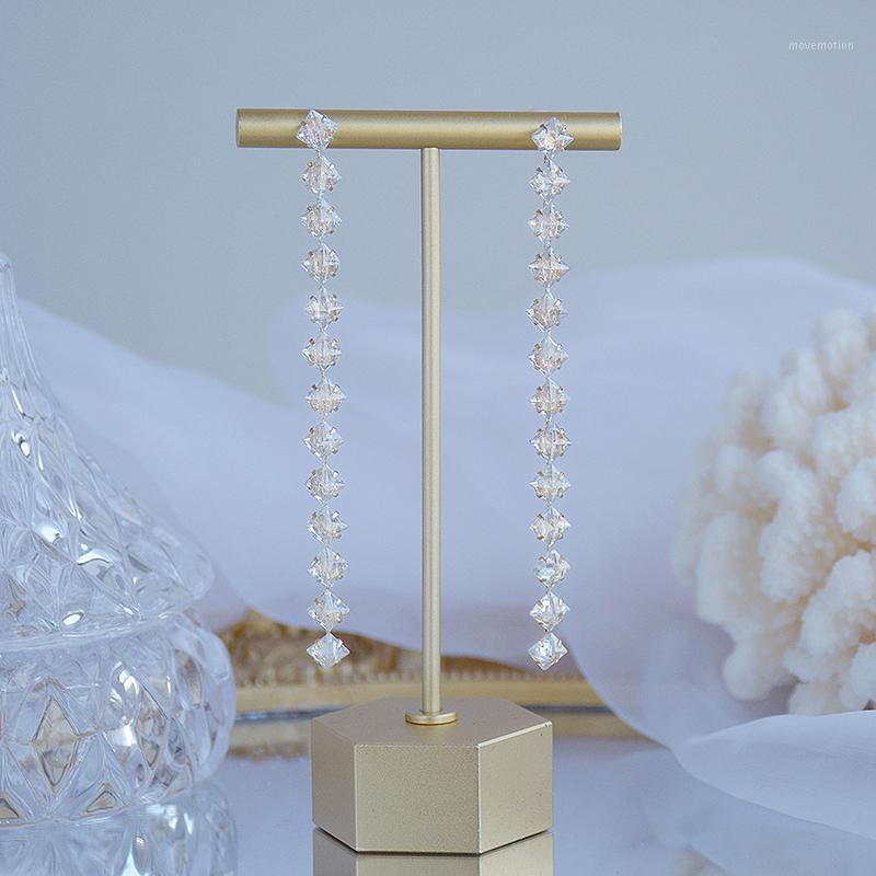 

2020 Hot Long Style Genuine Zircon Earring for Women Bling Transparent Zirconia Gorgeous Stud Earring Wedding Jewelry Gift1