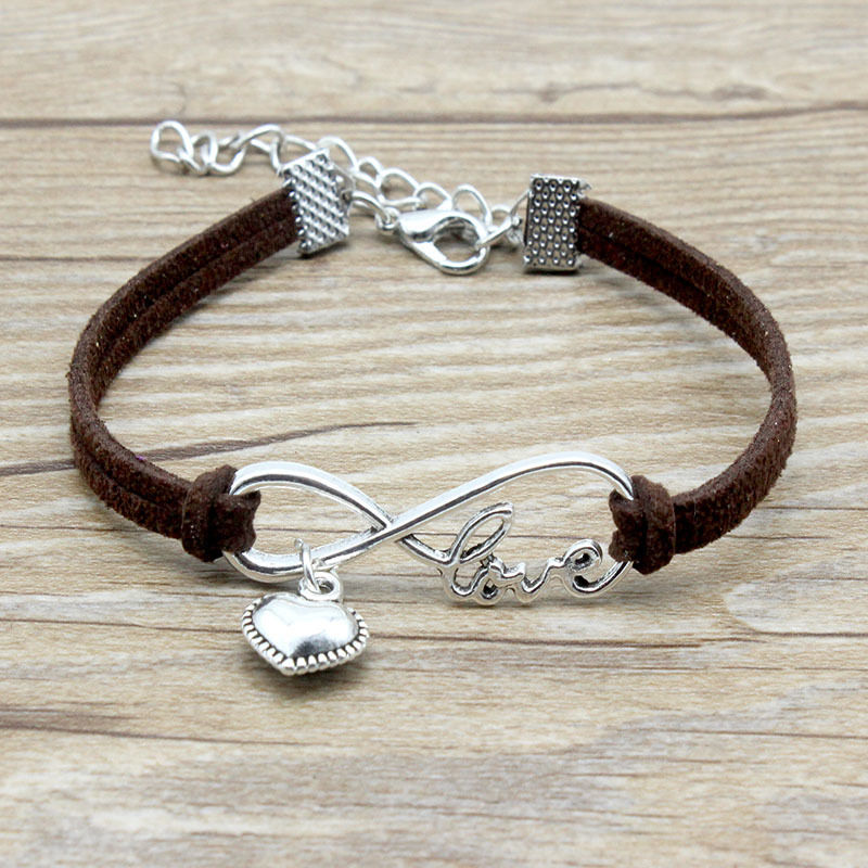 

Infinity Love Heart Charm Suede Leather Bracelet Hot Pink Red Black Gifts for Women & Men Girl Bracelets Jewelry
