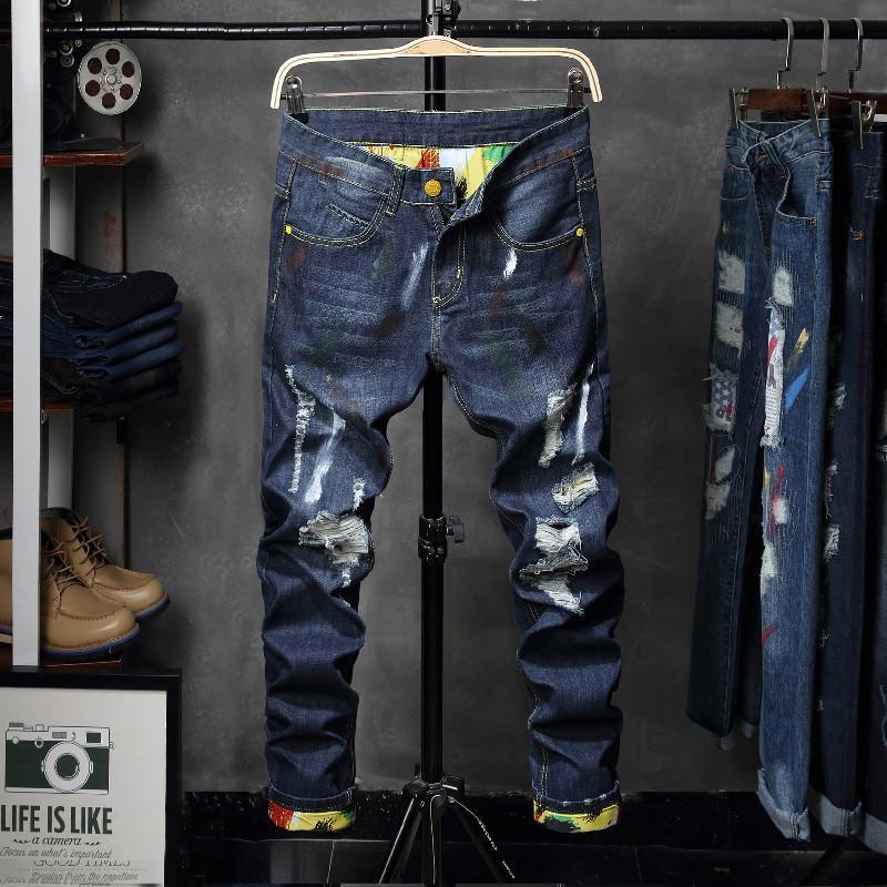 

Europe And America Men New Style with Holes Jeans Straight Slim Fashion Fashion MEN'S Jeans, Jdc15