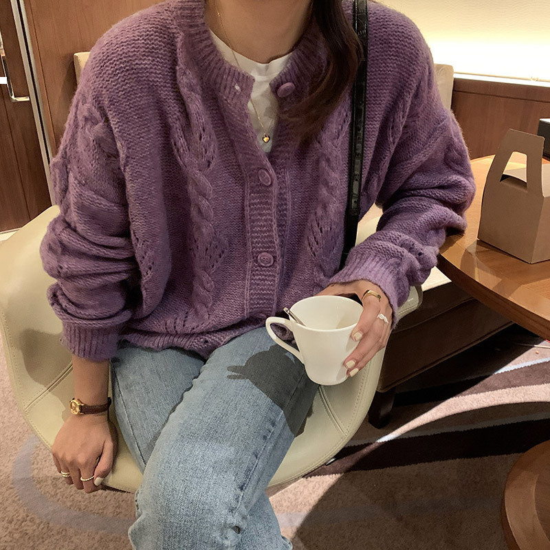 

New Around 2021 Neck Cardigan Mesh Female Winter Wool Sweater Kpop Style P8sy 40DR, Gray.