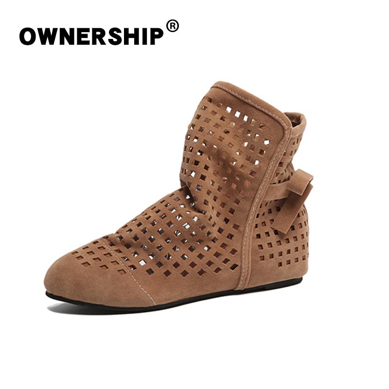 

Rome Women Ankle Boots Hollow Woman Height Increasing Gladiator Out Famale Lace Up Women's Footwear Casual Solid Dropshipping, Brown