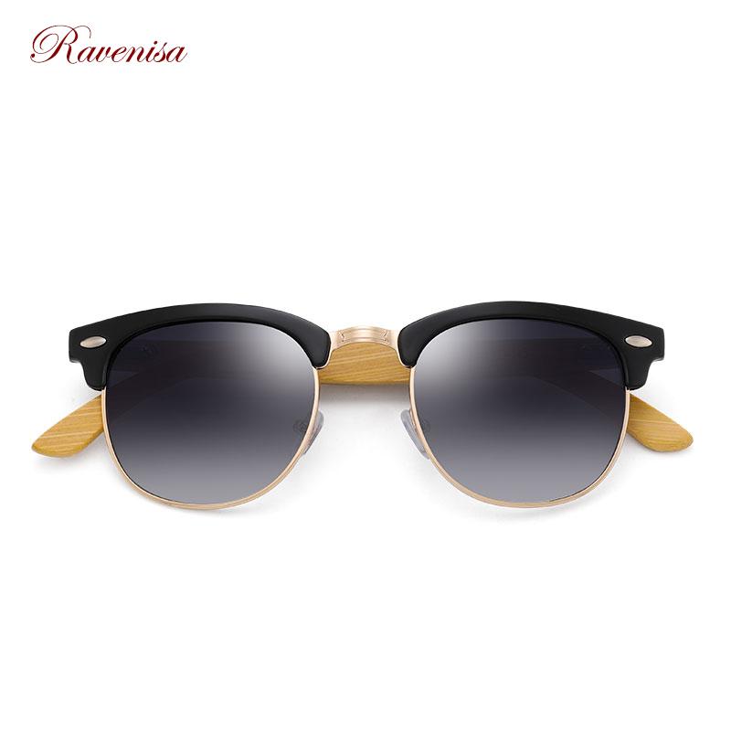 

Sunglasses RAVENIISA Vintage Half Frame 2021 With Bamboo Leg UV400 Lenses For Men Women Sun Glasses Driving Goggle