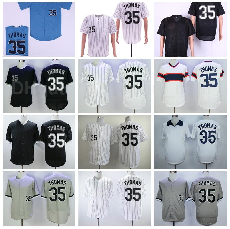 

Retror Vintage 35 Frank Thomas Baseball Jerseys Men Pullover Flexbase Pinstripe Cool Base Team Black White Grey Blue Excellent Quality