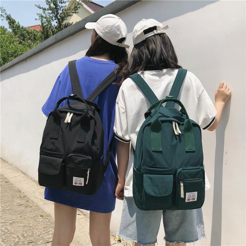 

New Multi Pocket Student School Bag Women Canvas Backpack For Teen Girl Laptop Backpack Big Capacity Travel Bookbag Shoulder Bag, Black