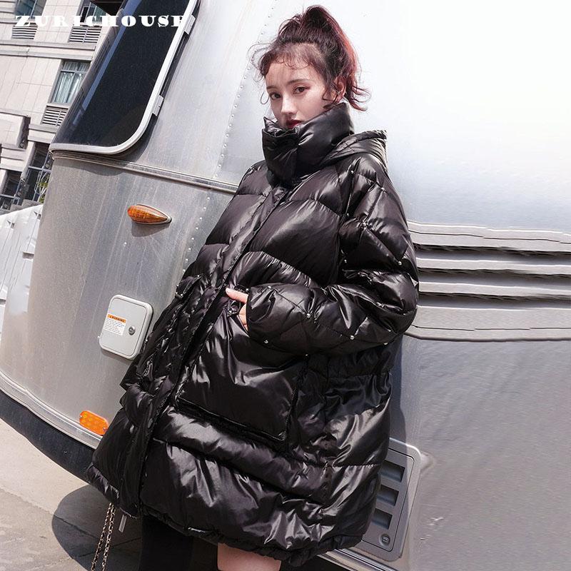 

ZURICHOUSE Oversized Down Coat Woman Long Hooded Down Parka 2020 Fashion Shiny Diamond Design White Duck Jacket Winter, Green