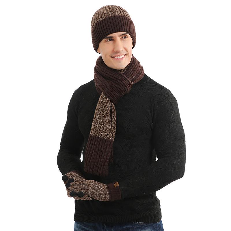 

Three Piece Set of Warm and Fashionable Knitted Scarf In Autumn and Winter. Hat, Scarf, Glove Three Piece Set
