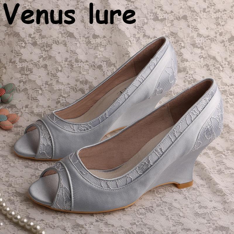 

lure Women Comfort Wedge Shoes Silver Pumps Open Toe Size 401, Mint green