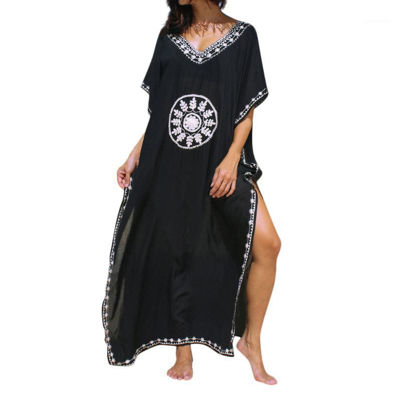 

Embroidery Women Bikini Cover Ups Swimsuit Beach Tunic Cotton Beach Saida De Praia Beachwear Maillot De Bain Femme #LR11
