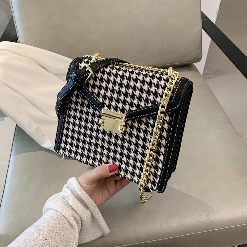 

Luxury Houndstooth Leather Chain Crossbody Bags For Women 2021 Fashion Winter Pu Shoulder Bag Female Phone Purses And Handbags, Khaki