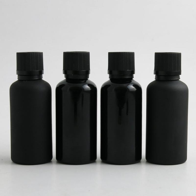 

10 x 50ml Essential Oil Frosted Smooth Black Glass Bottle with Plastic Black Cap For Liquid Reagent Pipette Bottle with Lock
