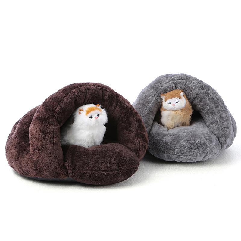 

Dual Use 2-color Brown Cat Beds Winter Warm Cat Sleeping Bags Pet Beds Removable Half Cover Nest Pets House Sofa