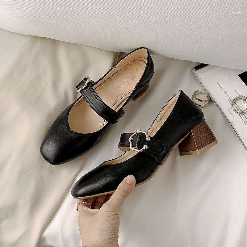 

PQECFS big size 32-46 high quality spring & autumn fashion solid women buckle med heel square toe square heel pumps 3 colors1, Pink