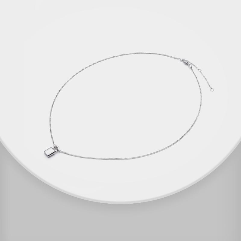 

Amorita Boutique Super Simple Small Lock Pendant Necklace Chains, Silver