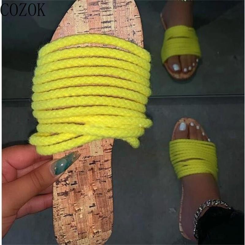 

Ladies Personalized Slippers Shoe Upper Rope Decoration Simple Solid Color Novelty Female Slippers Casual Trend Women's Shoes, Yellow