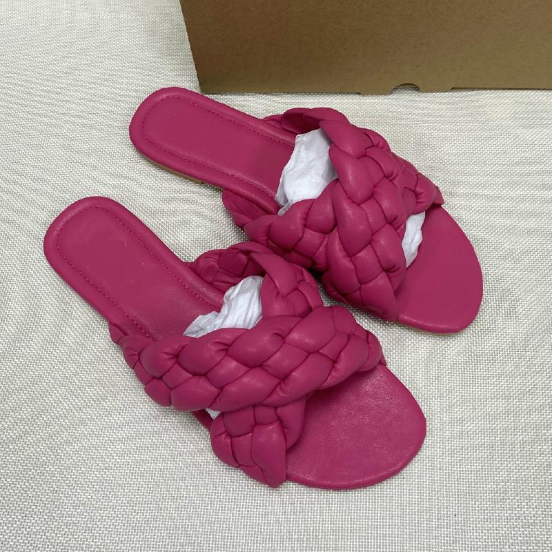 

2021 Fashion Women's Shoes Cross Fashion Leather Weave Slides Women Flat with Outdoor Slippers Candy Color Summer Sandals, Black