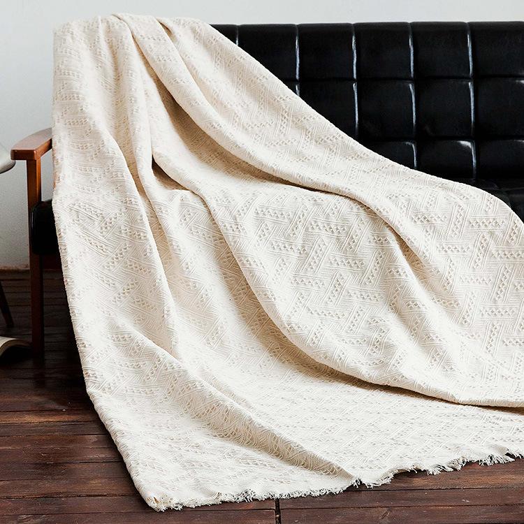 

Nordic style Solid white Throw Blanket Cotton Knitted Sofa Blanket T Shape Chunky Cover sofa cushion Home Textile