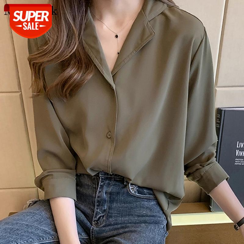 

2021 Autumn New Chiffon Women Blouses Solid Long Sleeve V-neck Cardigan Womens Blouses Loose White Shirt Women Blusas Mujer 9380 #K41c